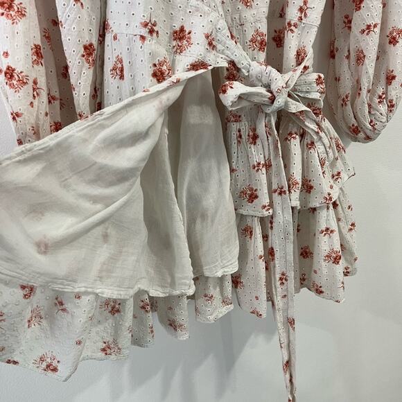 Maia Bergman Floral Ines Dress S Eyelet Wrap Pink White Travel Beach Bridal Grad - Picture 6 of 10